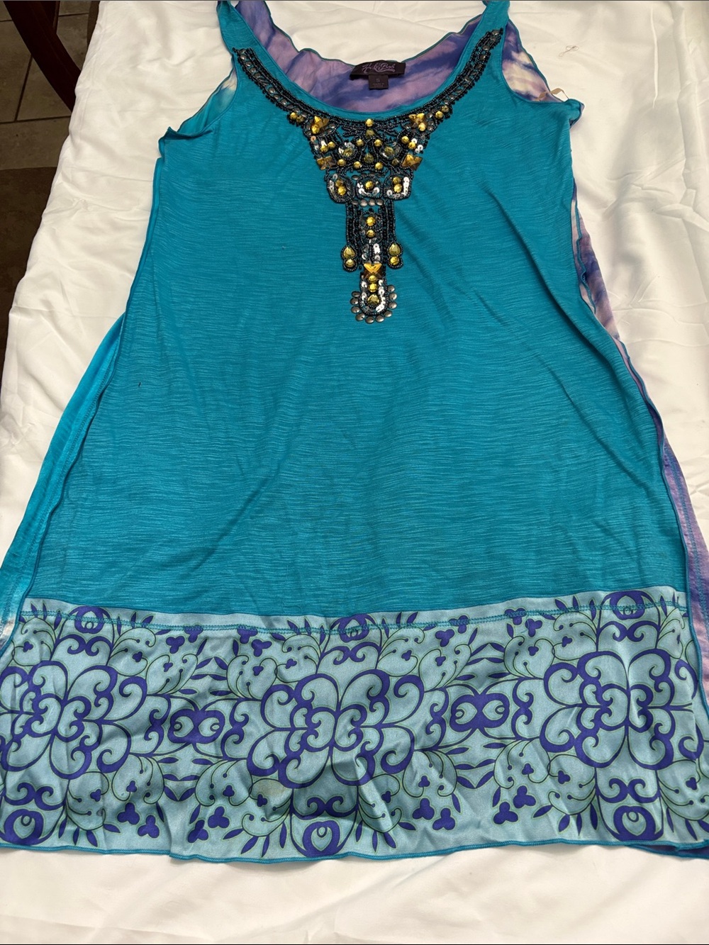 Beaded Teal Sleeveless Women's Tank Dress
